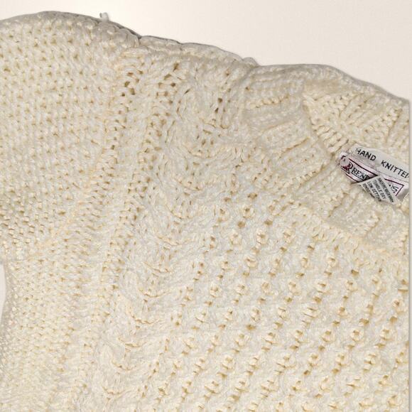 Vintage Grandma Handknit Cream Sweater by Rendezvous Size Medium - Picture 2 of 4